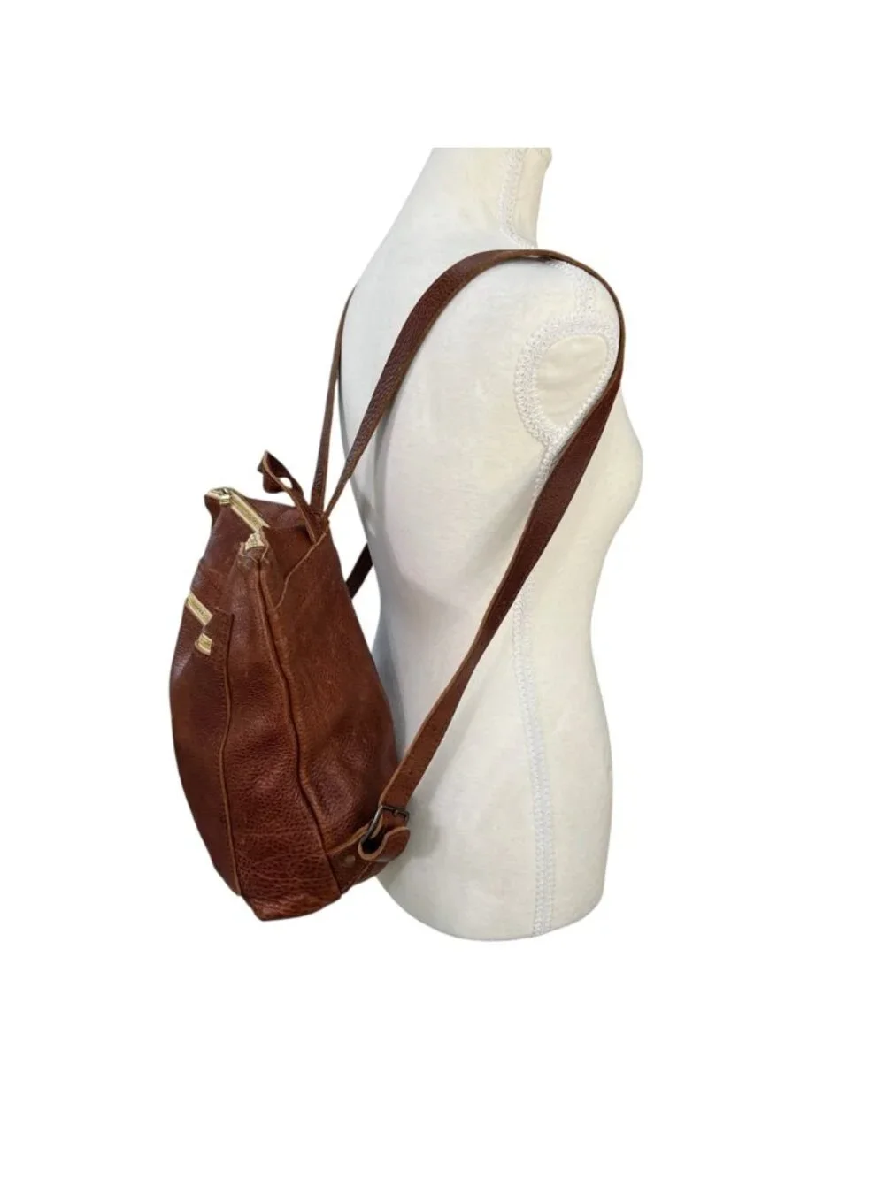 Portland Leather Goods Pebbled Leather Backpack With Gold Zippers Brown